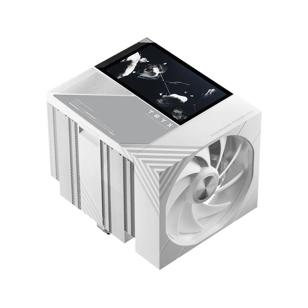 白色 TURRIS 620 斜視,頂部 5 吋螢幕顯示影像